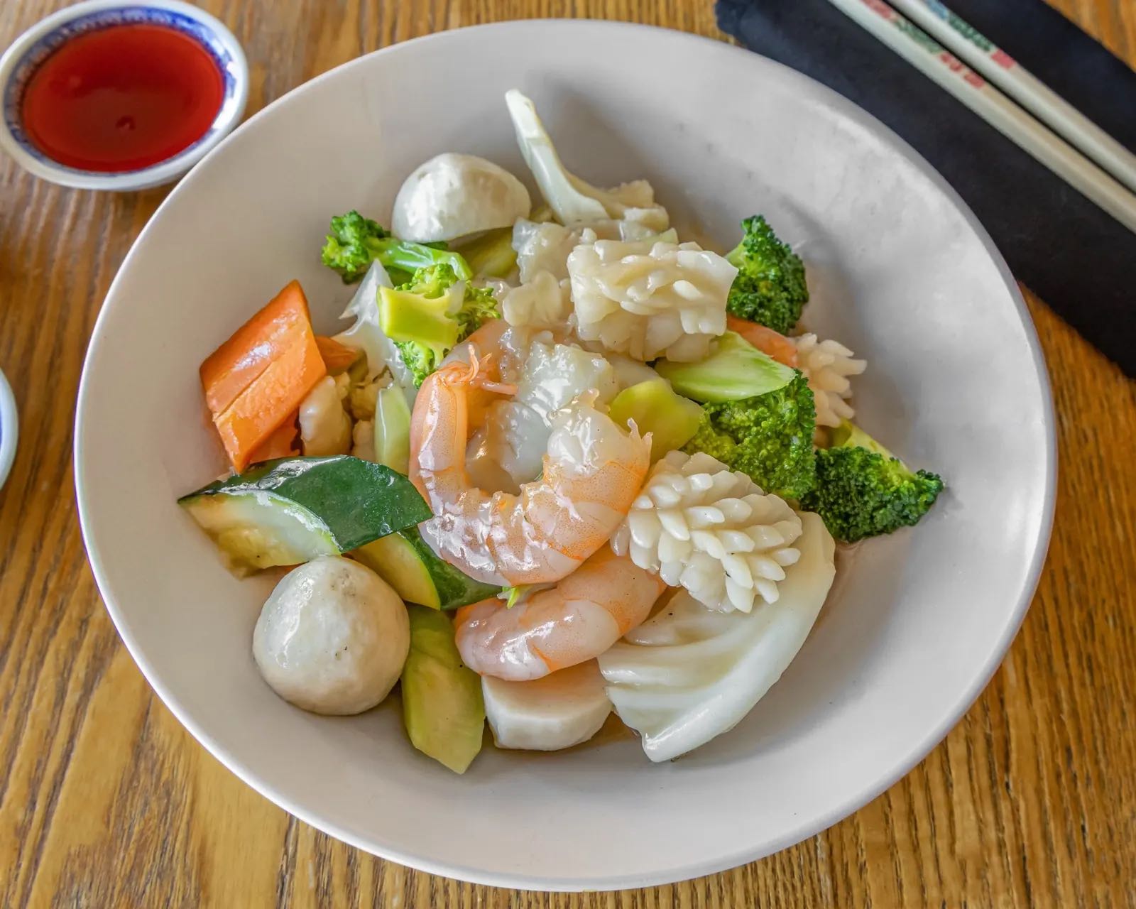 Seafood combination with prawns and squid