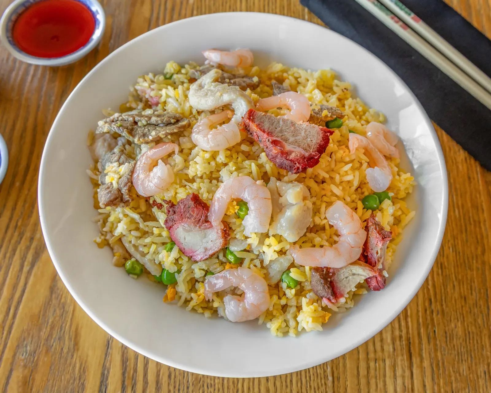 Special fried rice with BBQ pork, prawns and egg