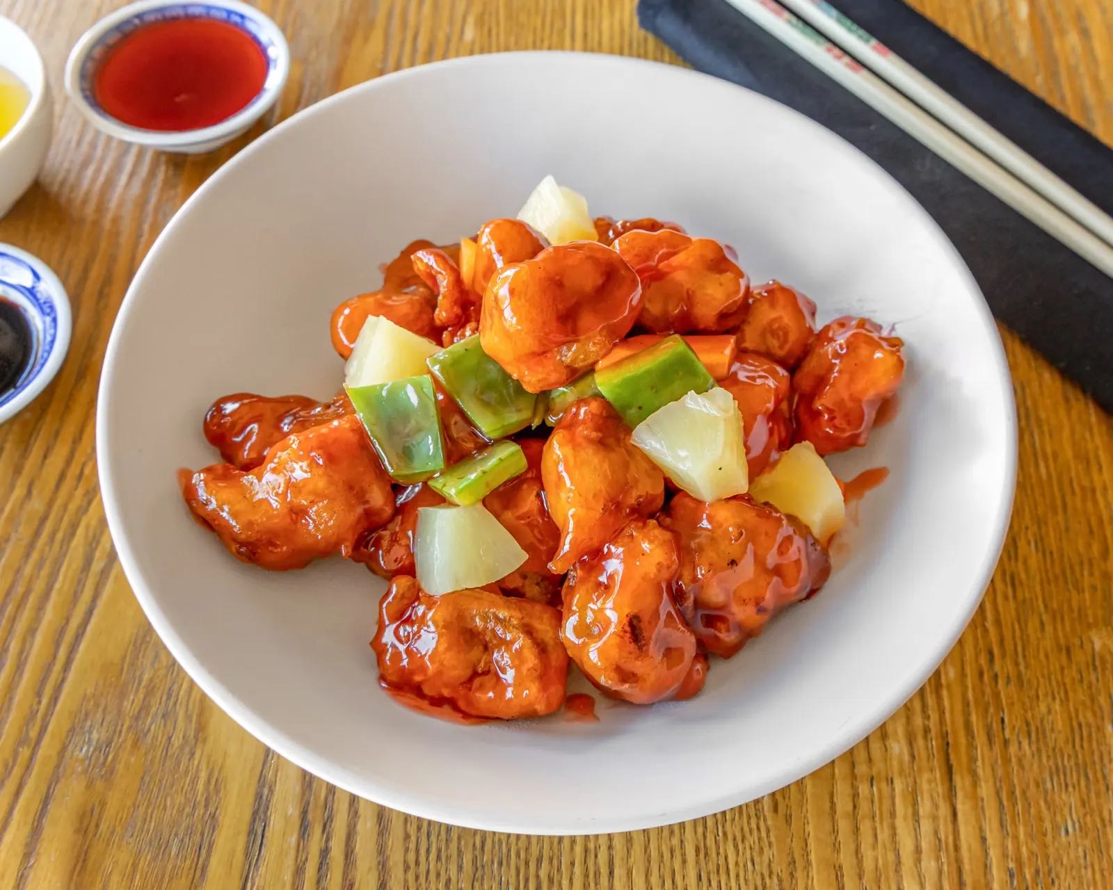 Sweet and sour pork with pineapple and capsicum